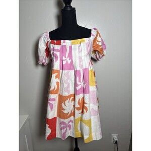 SABO Zoi Babydoll Dress Palm Tile Cotton Women's Size Large NWT Boho Milkmaid